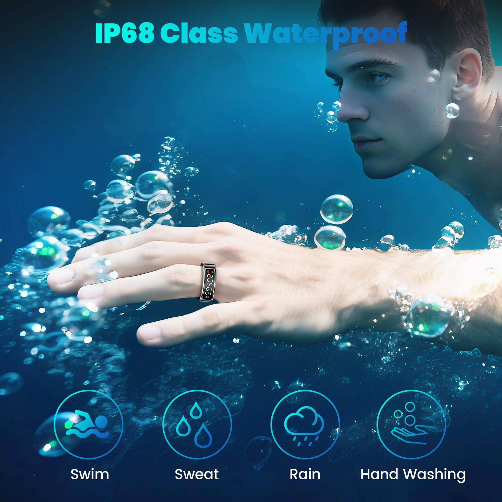 2025 Nuovo Smart Ring , Anello Smart per Uomo, Anello Intelligente uomo con Pantalla, Smartring Health IP68 con iOS e Android, Tracker Fitness/Sonno/Stress/Frequenza Cardiaca/SpO2/HRV (Nero, 15)