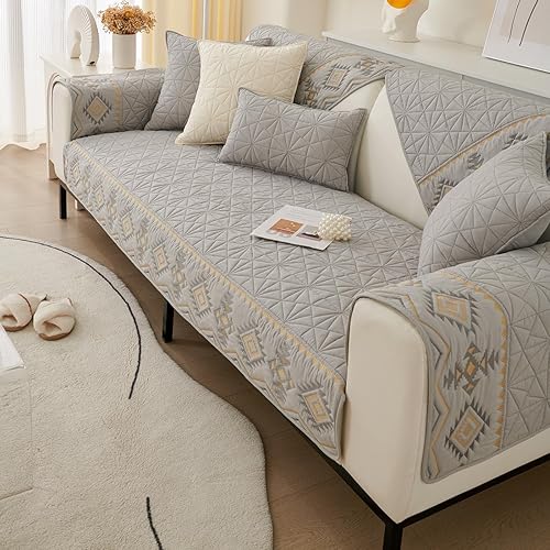 vctops Noly - Funda acolchada para sofá modular con bordado geométrico bohemio, funda antideslizante para sofá, protector de muebles para perros,