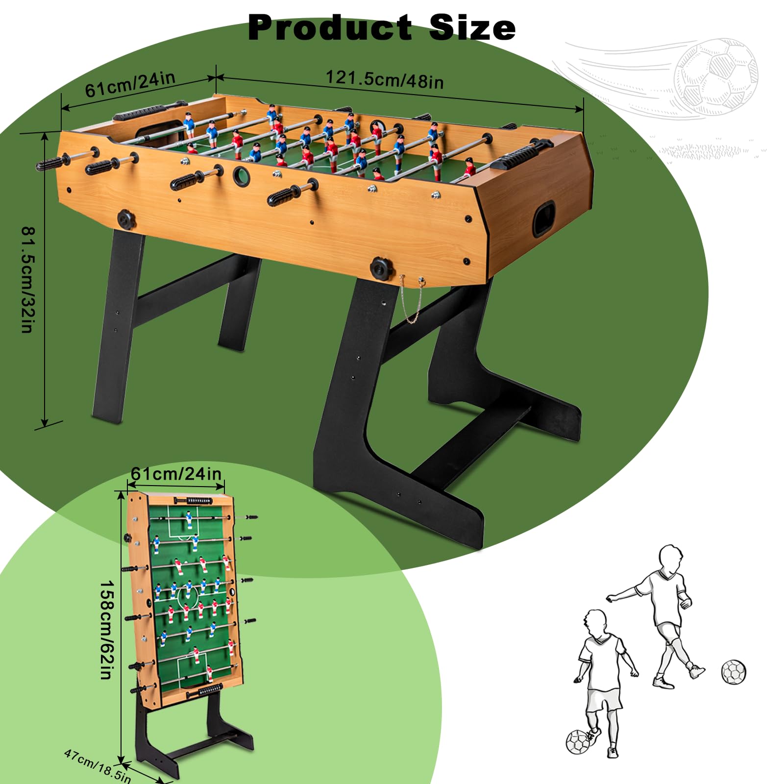 HLC Futbolín Plegable sobre Pedestal 121 * 61 * 81cm, Futbolín con Poste Retráctil, Juegos Recreativos de Interior para Niños, Familia