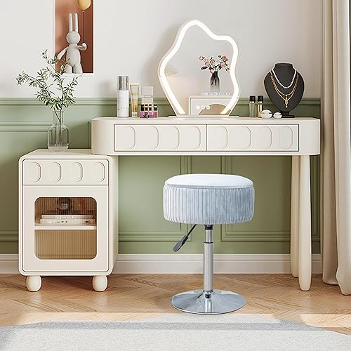 Miniatura 3 de Taburete de tocador de terciopelo para sala de maquillaje, silla otomana redonda de almacenamiento ajustable, reposapiés giratorio de 360 para sala