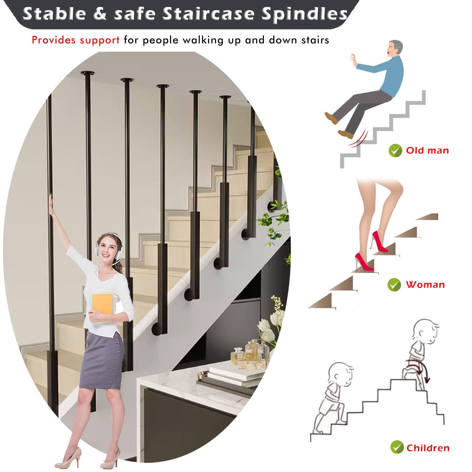 Metalowe Tralki Do Schodów, Okrągłe Wrzeciona Schodów Do Pokładu, Balisty Balustrad Schodów Wewnętrznych(H-40cm(1.3ft))
