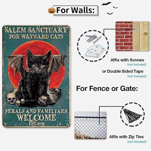 Panneau Métallique Vintage Salem Sanctuary – Décoration Murale Pour Amoureux Des Chats