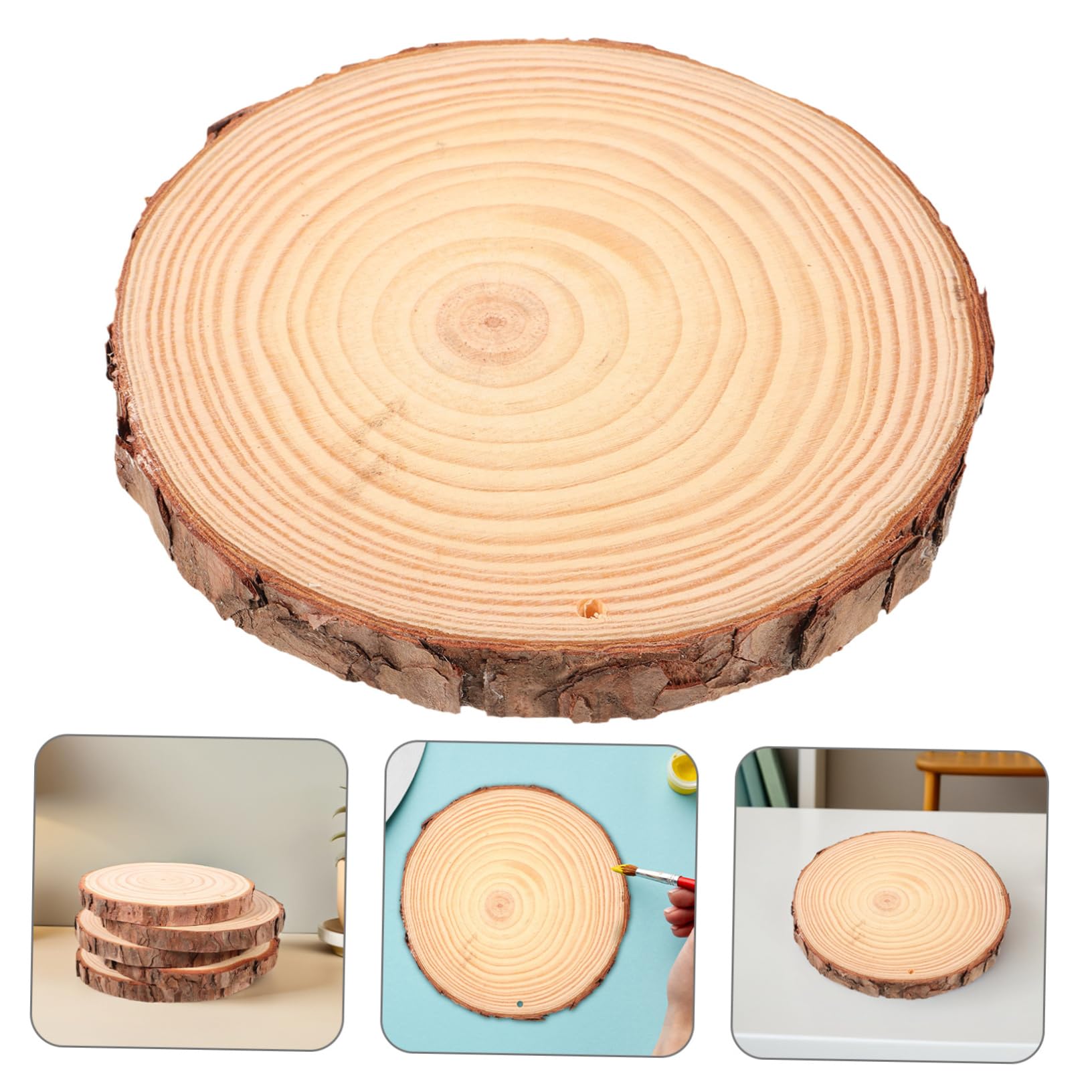 Homoyoyo 5 Stück Naturholzscheiben mit Rinde Robuste Holzkreise für Diy Bastelprojekte Tischdekoration Hochzeit und Weihnachtsdeko Vielseitige Holzscheiben für Kreative Gestaltung