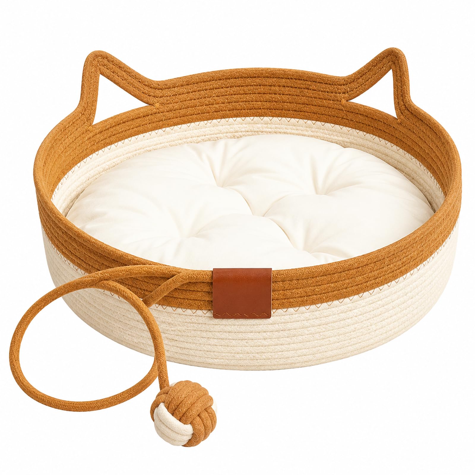 Cotton Rope Cat Bed Basket, Cat Basket, Woven Cat Bed，Brown：M