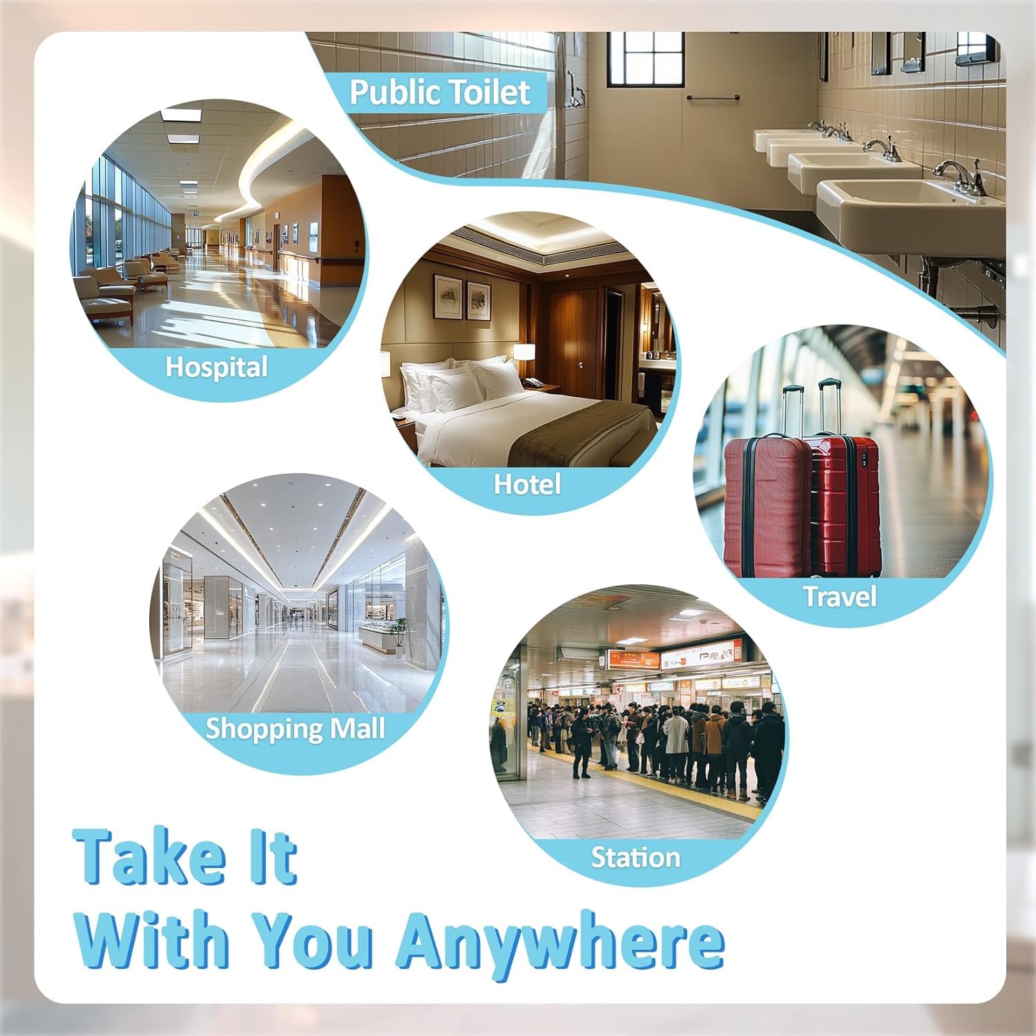 50 PCS Travel Disposable Toilet Seat Cover Softyearn Waterproof Portable WC Pad Toilet Mat for Baby Pregnant Mom, Public Bathroom Independent Packing
