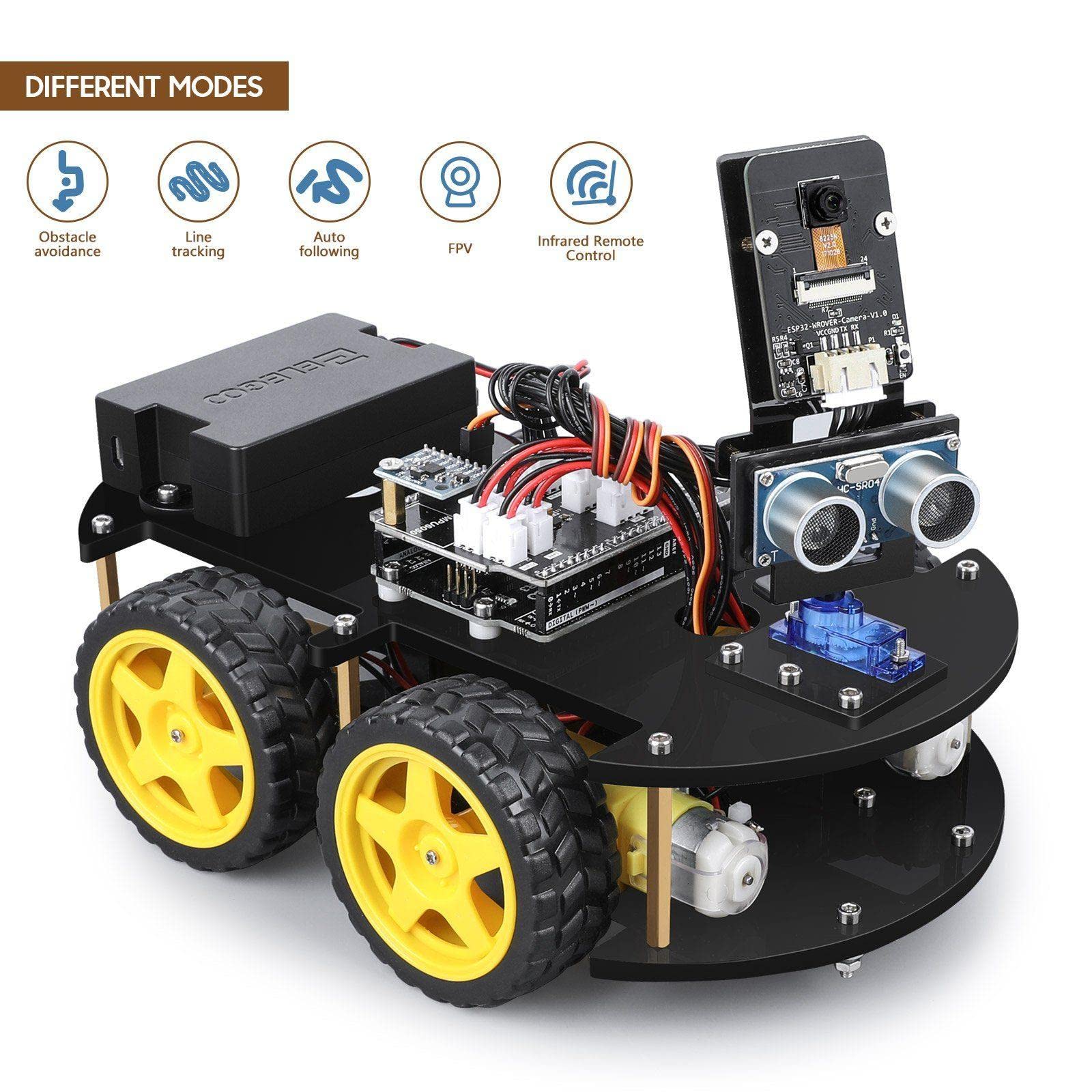 ELEGOO Kit robótico de Coche Inteligente automático 4.0 con UNO R3, módulo de Seguimiento Lineal, Sensor ultrasónico, Control Remoto IR, Juguete Educativo para el Aprendizaje Arduino