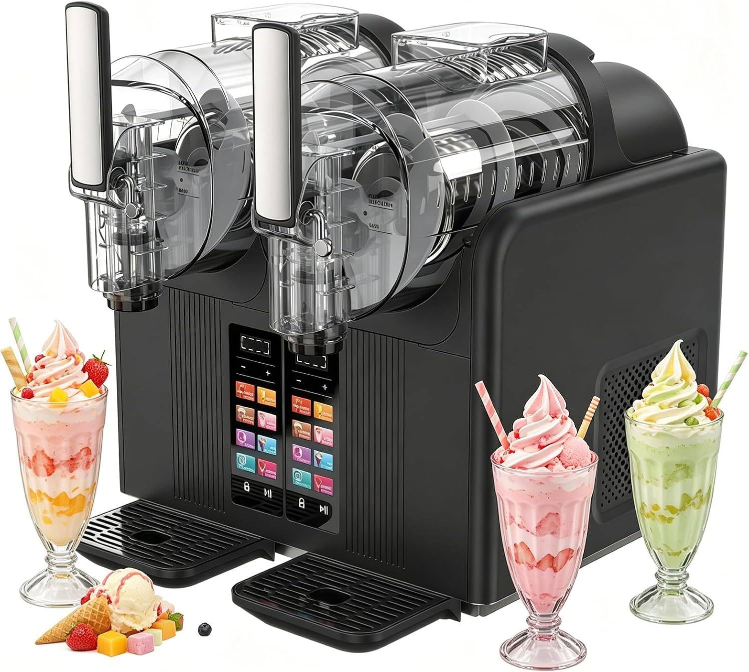 Dual Reservoir Granita Maker and Countertop Soft Serve Machine, 430W White