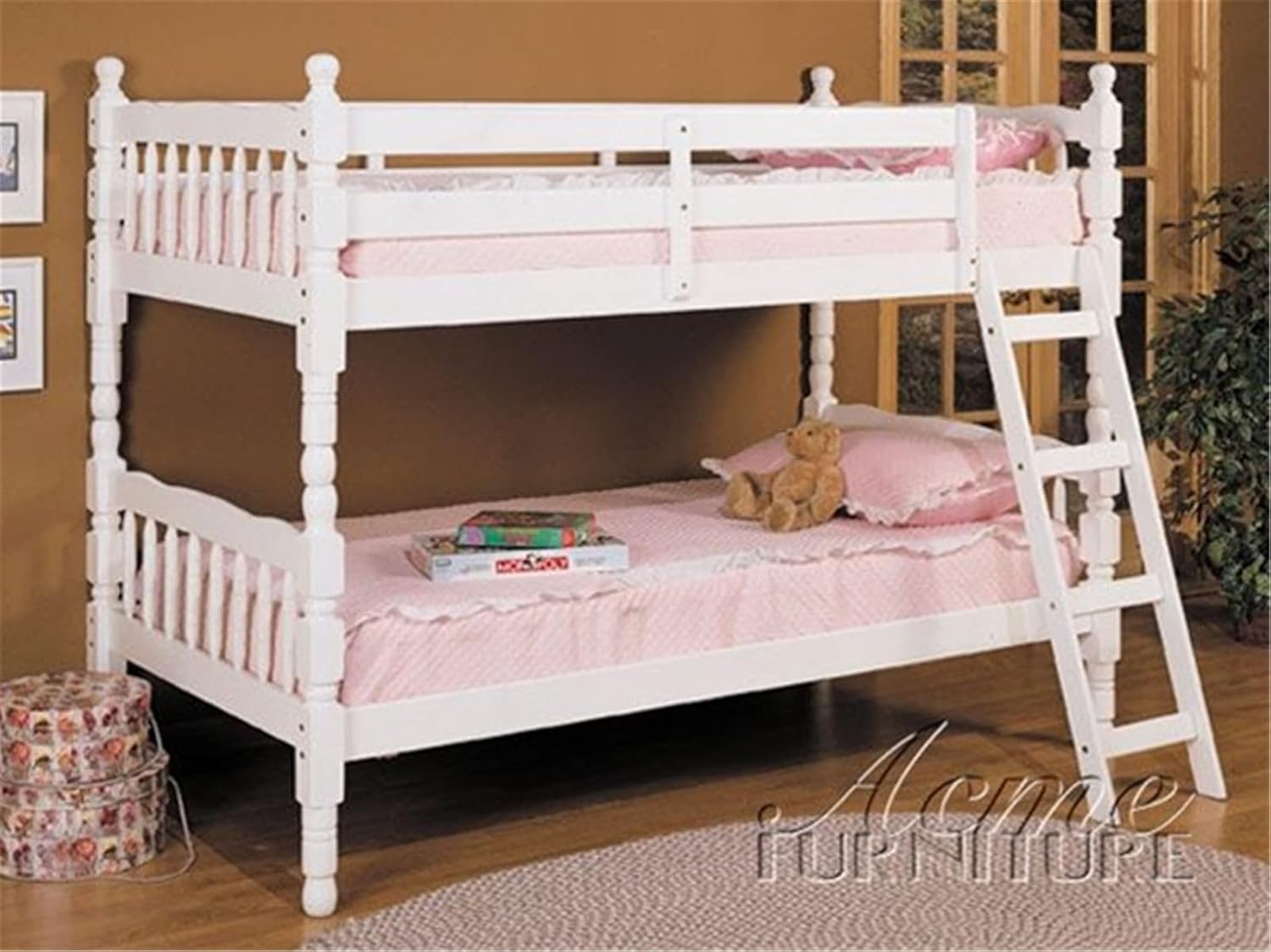 Bedroom Furniture Bed Frame,Classic Platform Upholstered Bunk Loft with Slide Ladder Frame Mattress Foundation No Box Spring Needed for Bedroom (White T/T Bunk Bed) (White T/T Bunk Bed)