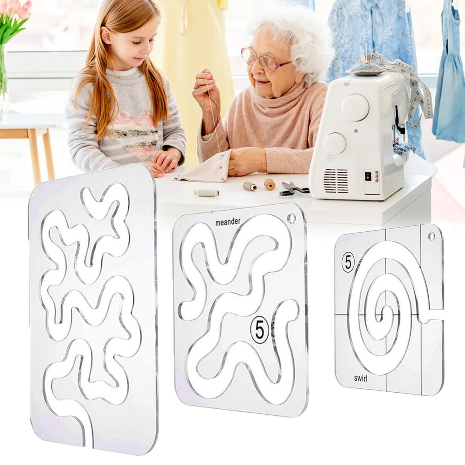 Henmany Free Motion Quilting Templates: Quilting Templates for Machine Quilting - Sturdy Acrylic Rulers for Easy Using Quilting Designs(3pc)