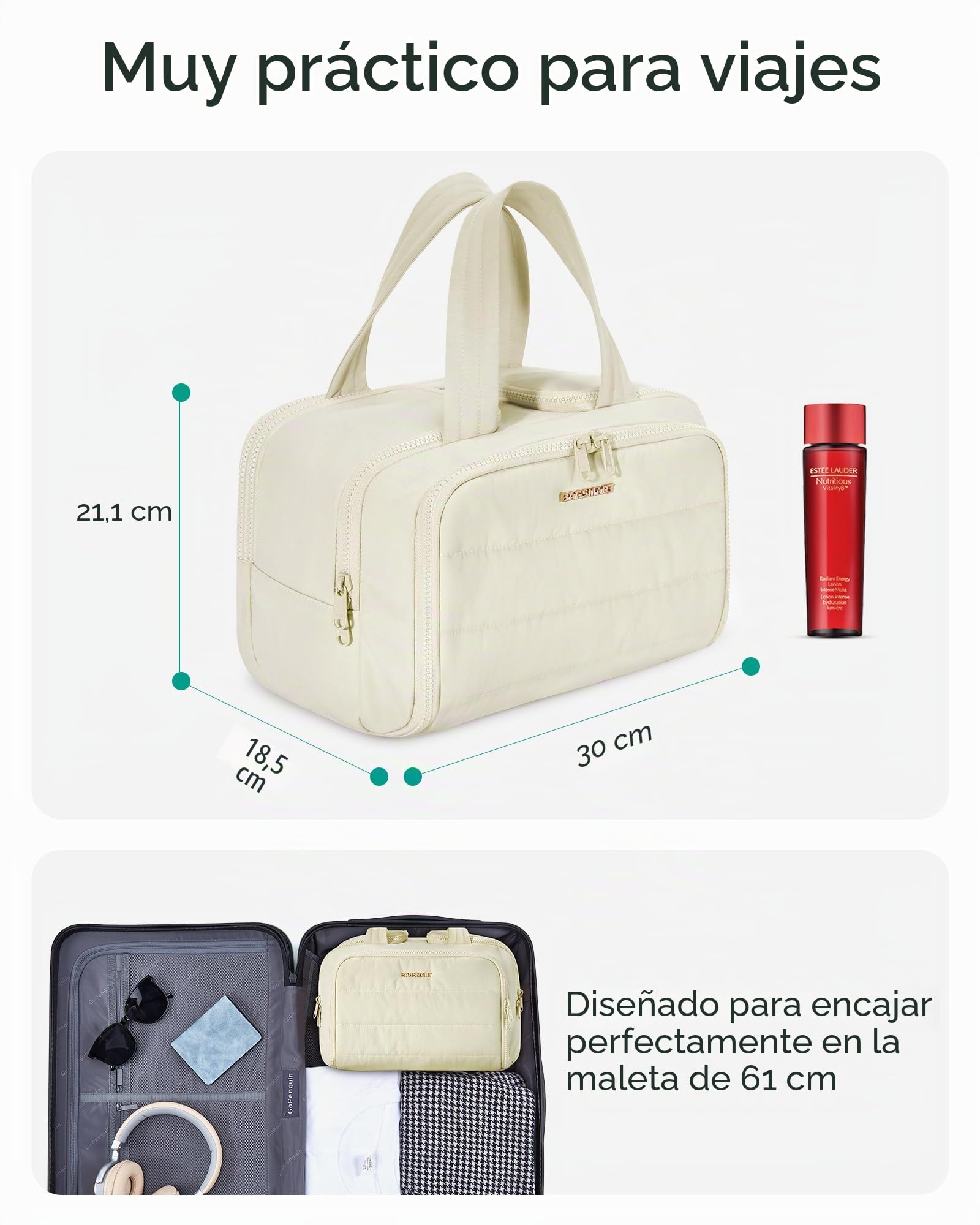 BAGSMART Neceser de viaje, bolsa de viaje ligera, grande y ancha abierta para mujer, organizador de bolsas de maquillaje hinchadas para cosméticos con asa para accesorios, artículos de tocador