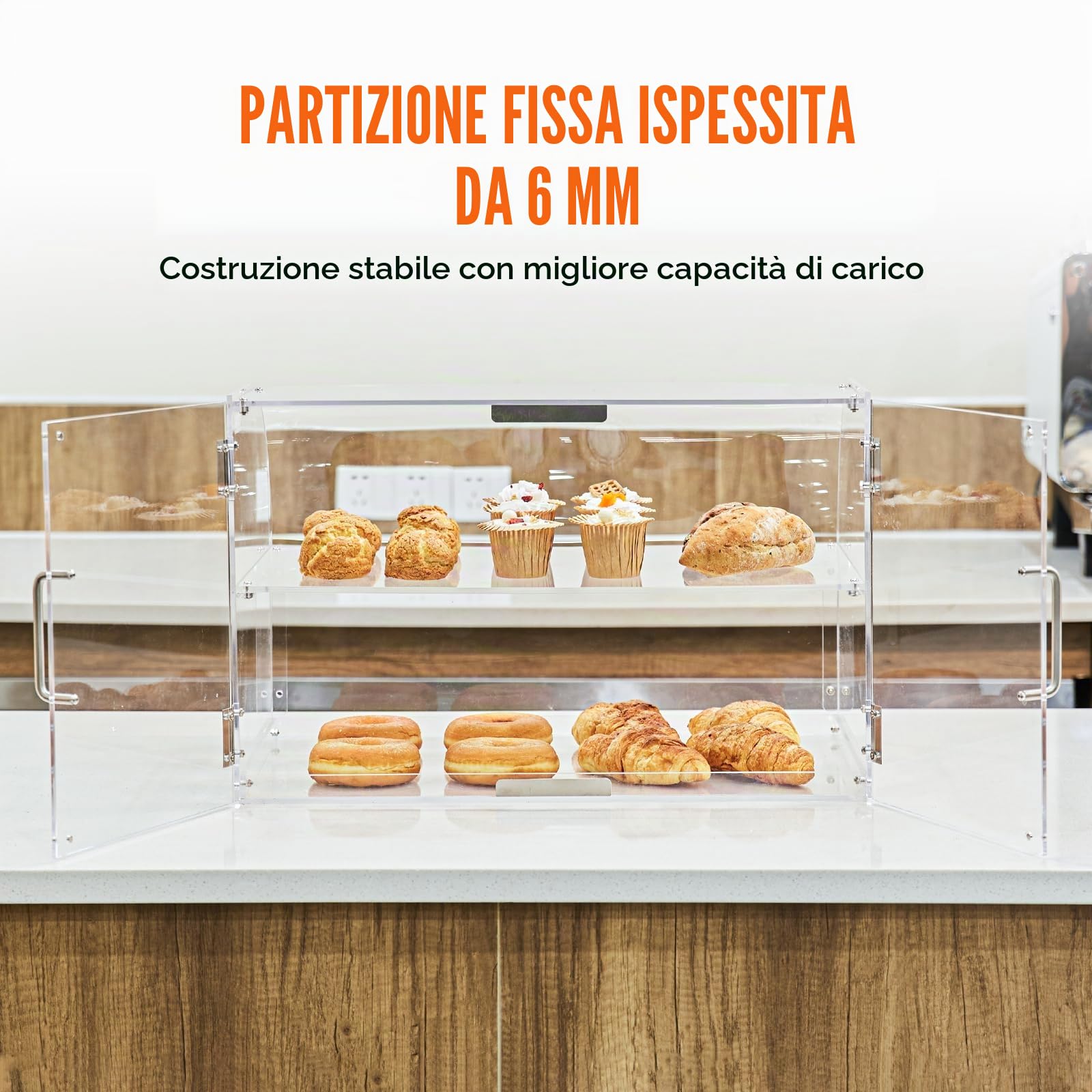 VEVOR Espositore per Pasticceria 2 Ripiani Vetrina per Panetteria in Acrilico Trasparente Espositore da Pasticceria per Pane Dolci da Pasticceria, Caffetteria, Ristorante, Hotel, Vetrina da Panificio