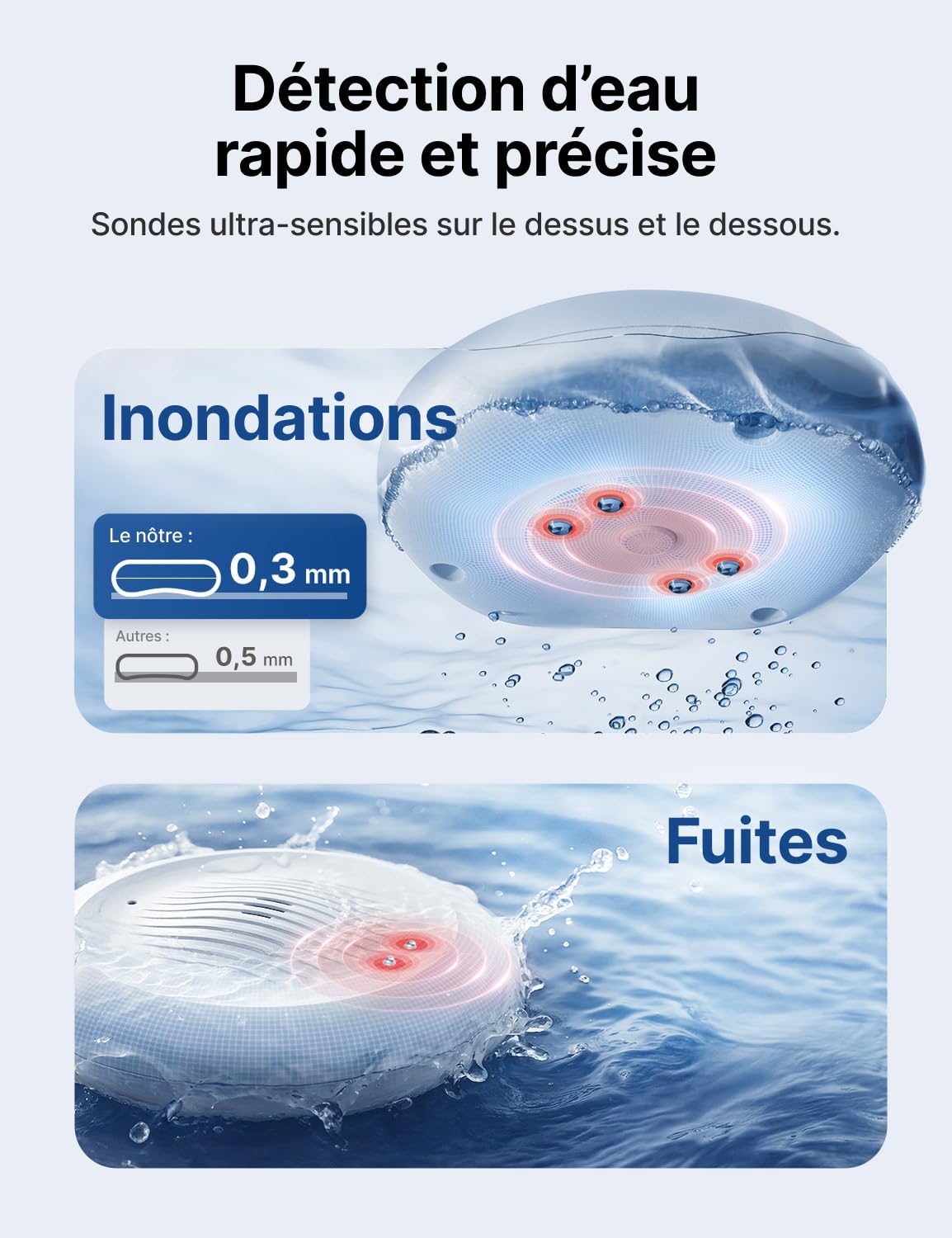 X-Sense Détecteur Wi-FI de Fuite d’Eau et de Basse Température, Capteur Intelligent 2-en-1 avec Alertes sur l’App de X-Sense Home Security, pour Cuisine, Salle de Bain, sous-Sol, Lot de 1