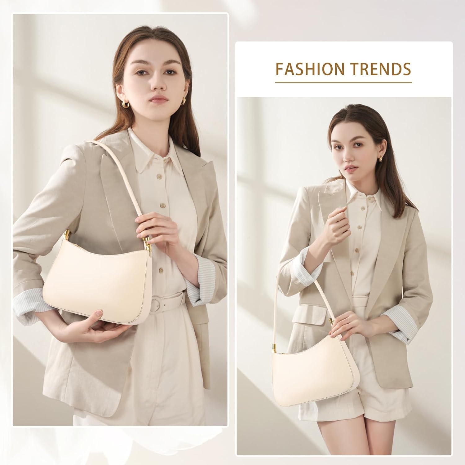 Genuine Leather Shoulder Bag, Hobo Purses for Women, Crescent Bag, Small Clutch Handbag, Cute Tote Bag with Zipper - Image 2