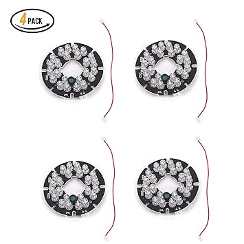 Qisheng 24 LED 850nm IR Infrared Illuminator Board 90 Degree Round Plate IR Illuminator Board Bulb for CCTV Security Camera?�4Packs?? degree