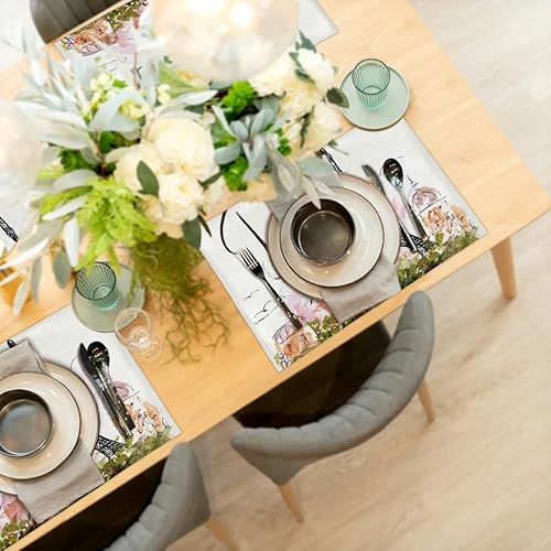 Miniatura 7 de Juego de 6 manteles individuales cuadrados de tela Tower Paris para mesa de cocina, resistentes al calor, fáciles de limpiar, 12 x 18 pulgadas