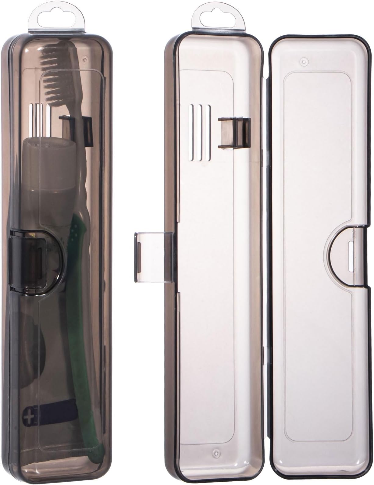 Yeeco Toothbrush Case 2 Packs, Transparent Black Toothbrush Travel Case, Plastic Toothbrush Holder Travel Size, 7.87 x 1.85 x 1.18 inches Portable Toothbrush Case for Traveling