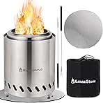 9.7 x 7.1 Inch Tabletop Fire Pit by AmazStove, Low Smoke Camping Stove for Outdoor Safe Burning Firepits, Fueled Pellets or Wood, Travel Bag Included (Silver, 9.7 x 7.1 INCH)