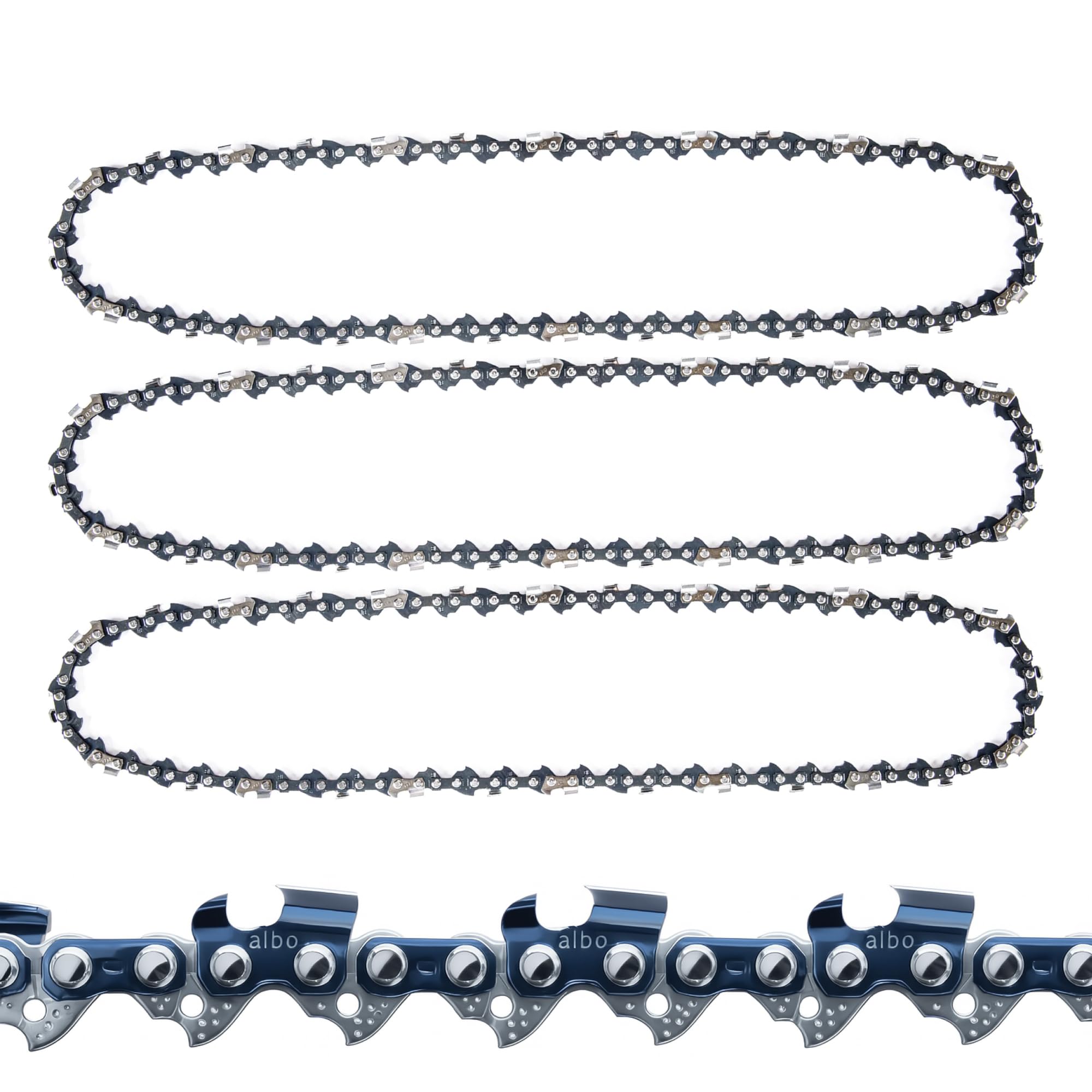 3/8" LP Pitch .050" Gauge 72DL 20" Chainsaw Chain 3 Pack – Low-Profile Full-Chisel Chrome Cutters, Reinforced Rivets, Compatible with Stihl MS311