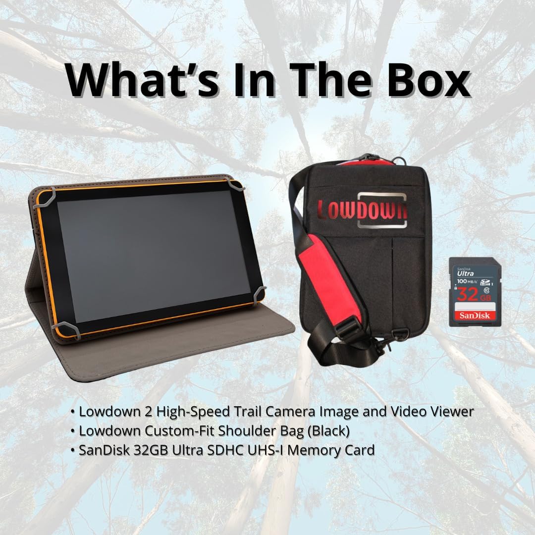 LOWDOWN 2 High-Speed Trail Camera Image and Video Viewer Bundle with Custom-Fit Black Shoulder Bag and 32GB Memory Card (3 Items)