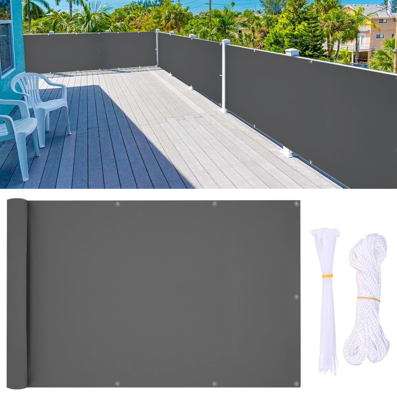 AEREY Balkonabdeckung 110x350 Cm – Sichtschutz & Windschutz Für Balkon, Terrasse, Garten, Anthrazit
