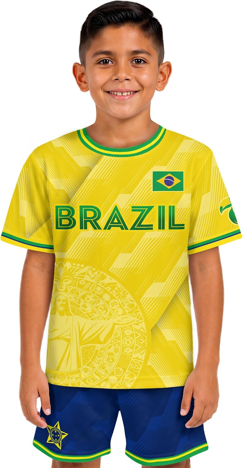 Brazil Soccer Jersey Kids Set, Brazilian Soccer Jersey for Boys, Girls Youth Shirts and Shorts Set