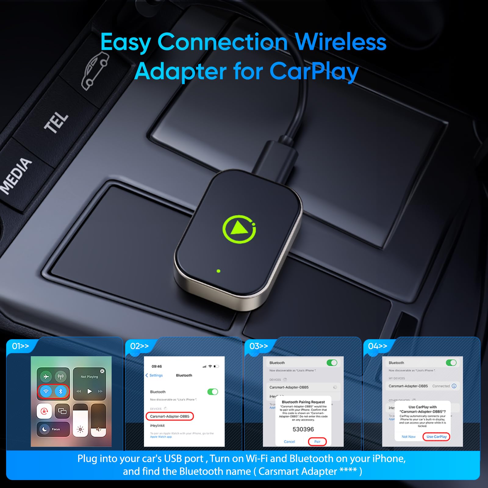 Bezprzewodowy adapter Carplay 2 w 1 do Apple iPhone i Android, adapter samochodowy używany do konwersji połączeń przewodowych w bezprzewodowe, kompatybilny z przewodowymi pojazdami CarPlay i Android