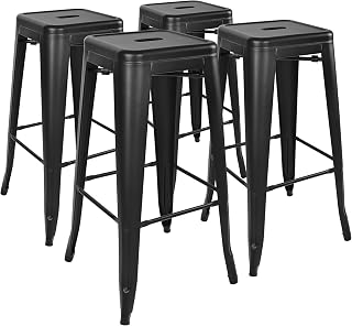 Elevon 30 Inch Graphite Metal Bar Stools Set of 4 - Stackable Backless Counter Height, Indoor Outdoor Rustproof Kitchen Stools