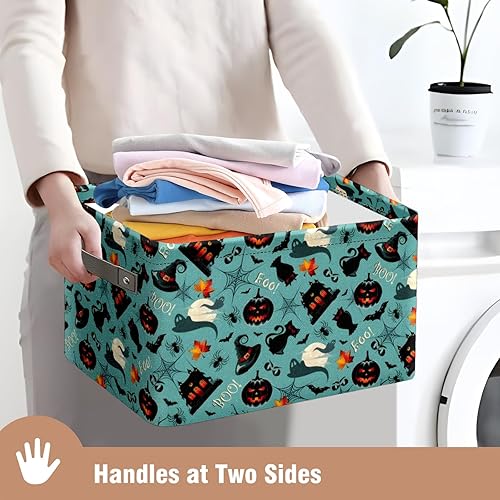 Miniatura 8 de Andemie Boo Basket - Cubo organizador de bolsas de dulce o truco, para novio, asas dobles para estante de armario, 10 x 14 x 8 pulgadas