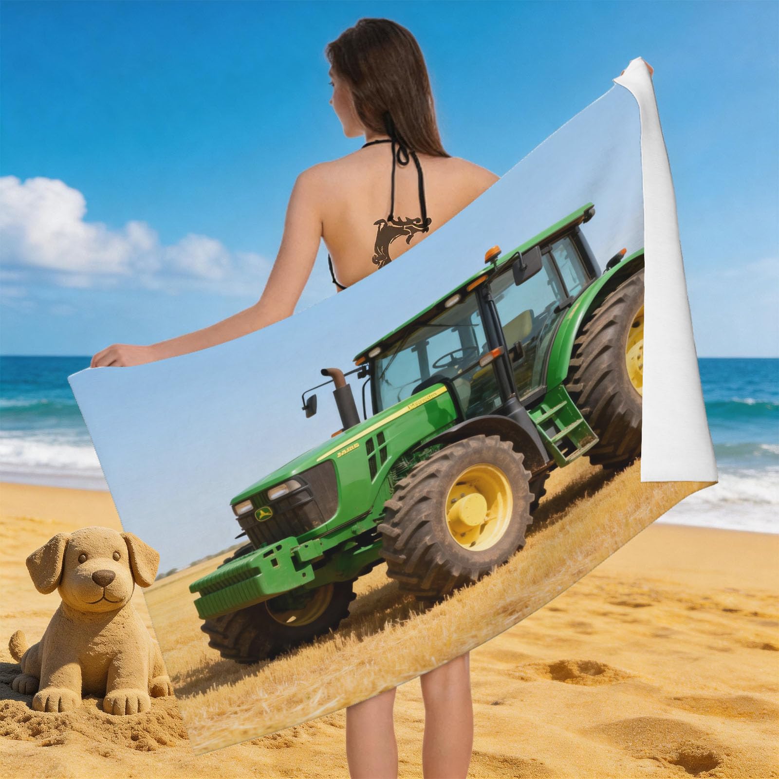 Leichong 3D Tractor Beach Towel Microfiber Soft Quick Dry for Adults, Machinery Bath Towel Lightweight Soft Absorbent for Travel Swimming Pool Sports, 75 x 150 cm
