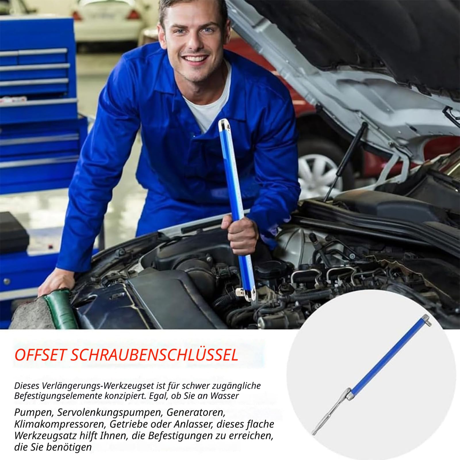Schraubwerk Offset Schlüssel, Multifunktionaler Ratschenverlängerung, Offset Extension Wrench Mit 1/4 Zoll 3/8 Zoll 1/2 Zoll Adapter, Ideal Für Enge Räume, Kfz-Reparatur (Blau, 2pcs)