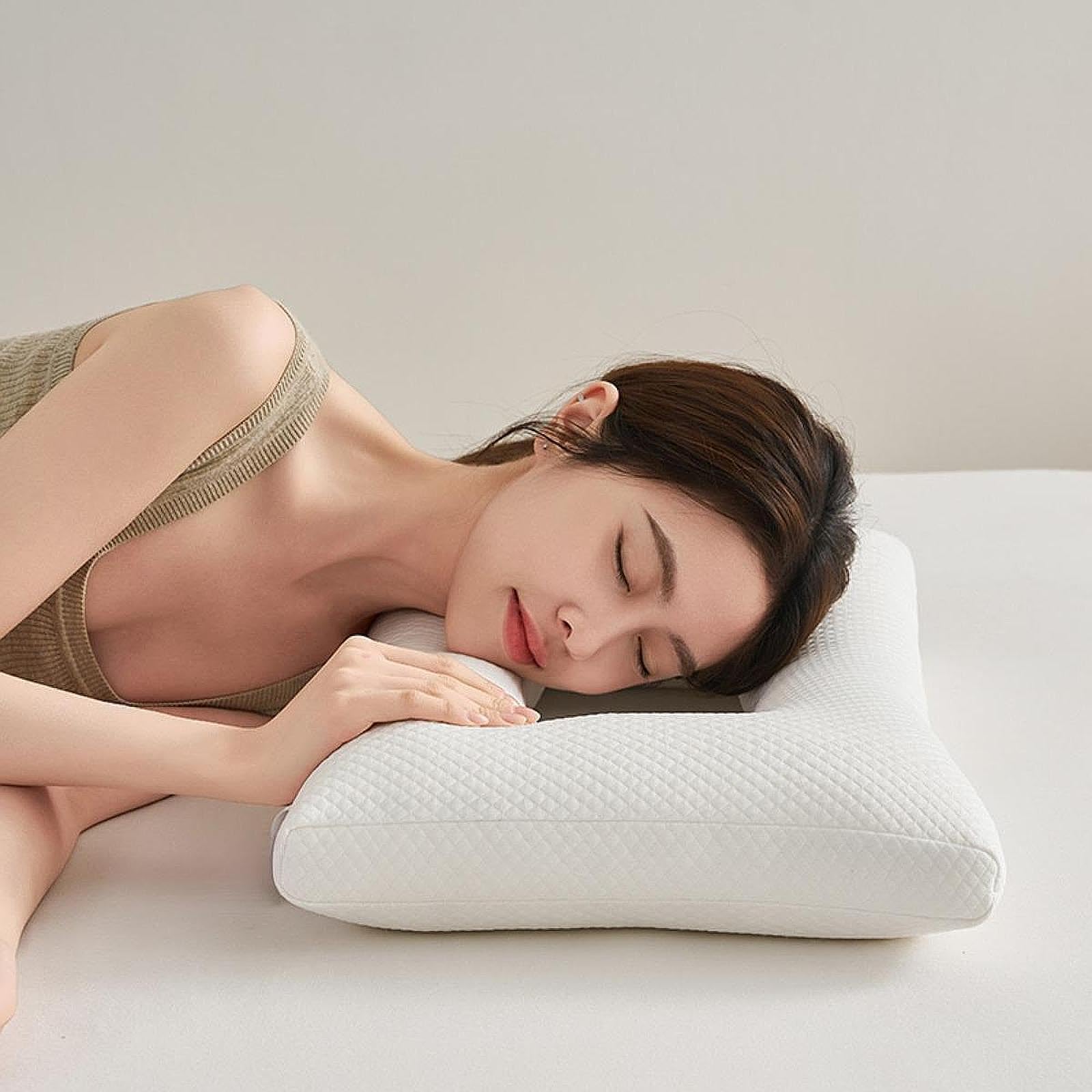 CALANDIS™ Ear Piercing Pillow with Ear Hole for Headphones wearing Earrings Sleep White | Bed Pillows | Bedding 4
