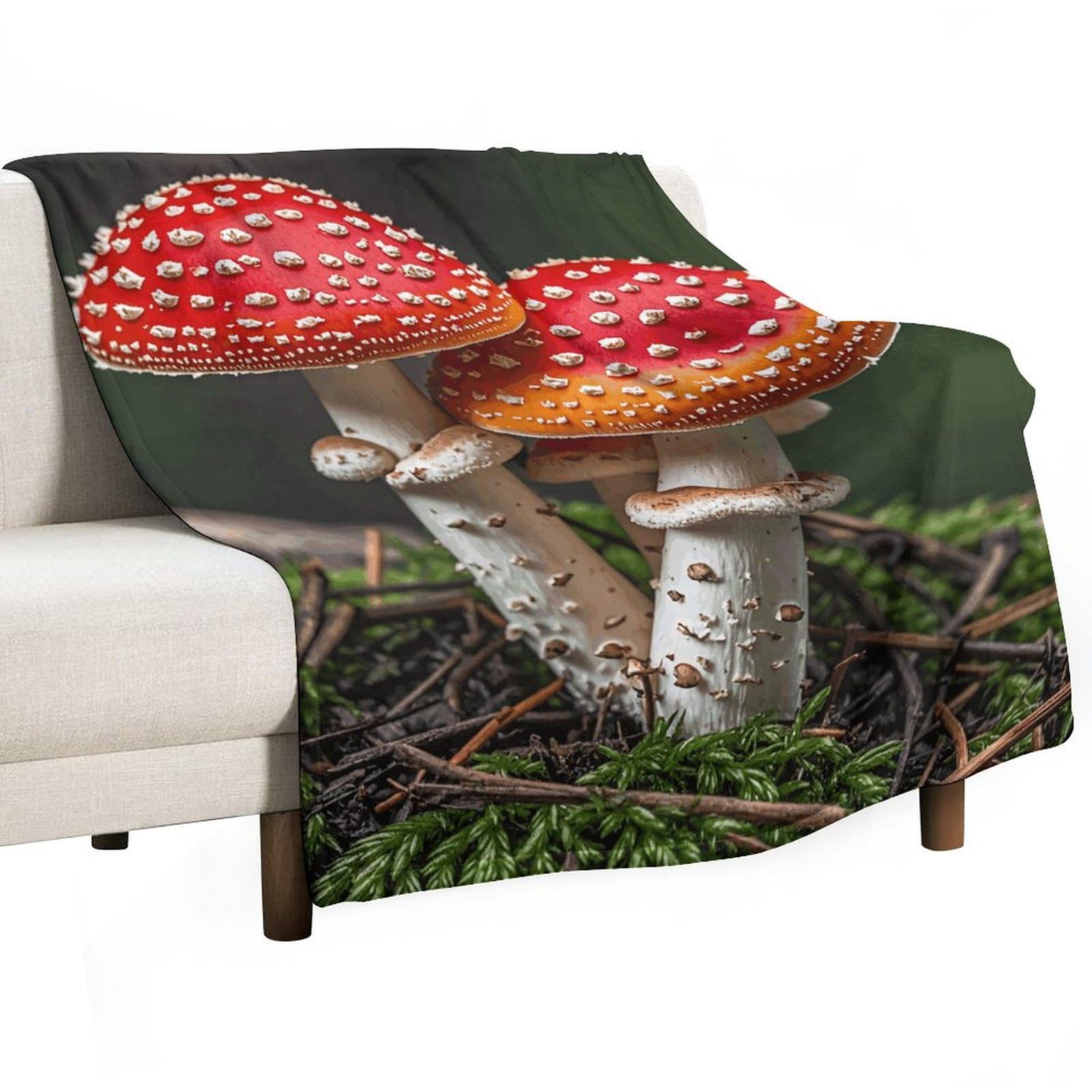 Couverture flanelle champignons jeté de canapé nid de douceur cocooning