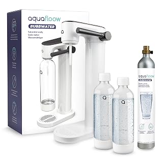 AquaFloow Carbonatador de Agua con 2 Botellas de 0,8L y Cilindro CO2 de 60L | Máquina para Hacer Soda sin Electricidad | Sparkling Water Maker con Botellas Reutilizables – Blanco - Amazon product rated Grade A