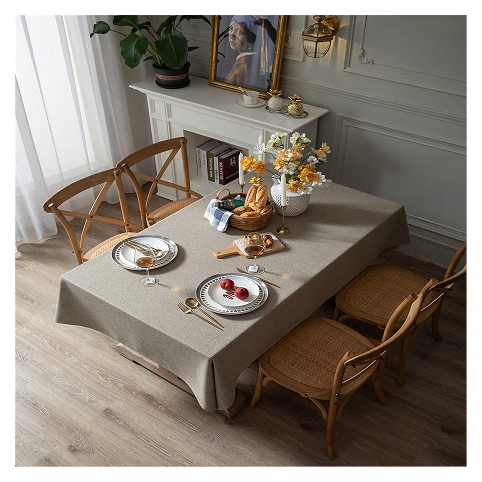Nappe rectangulaire en coton et lin de couleur unie café 90x130cm