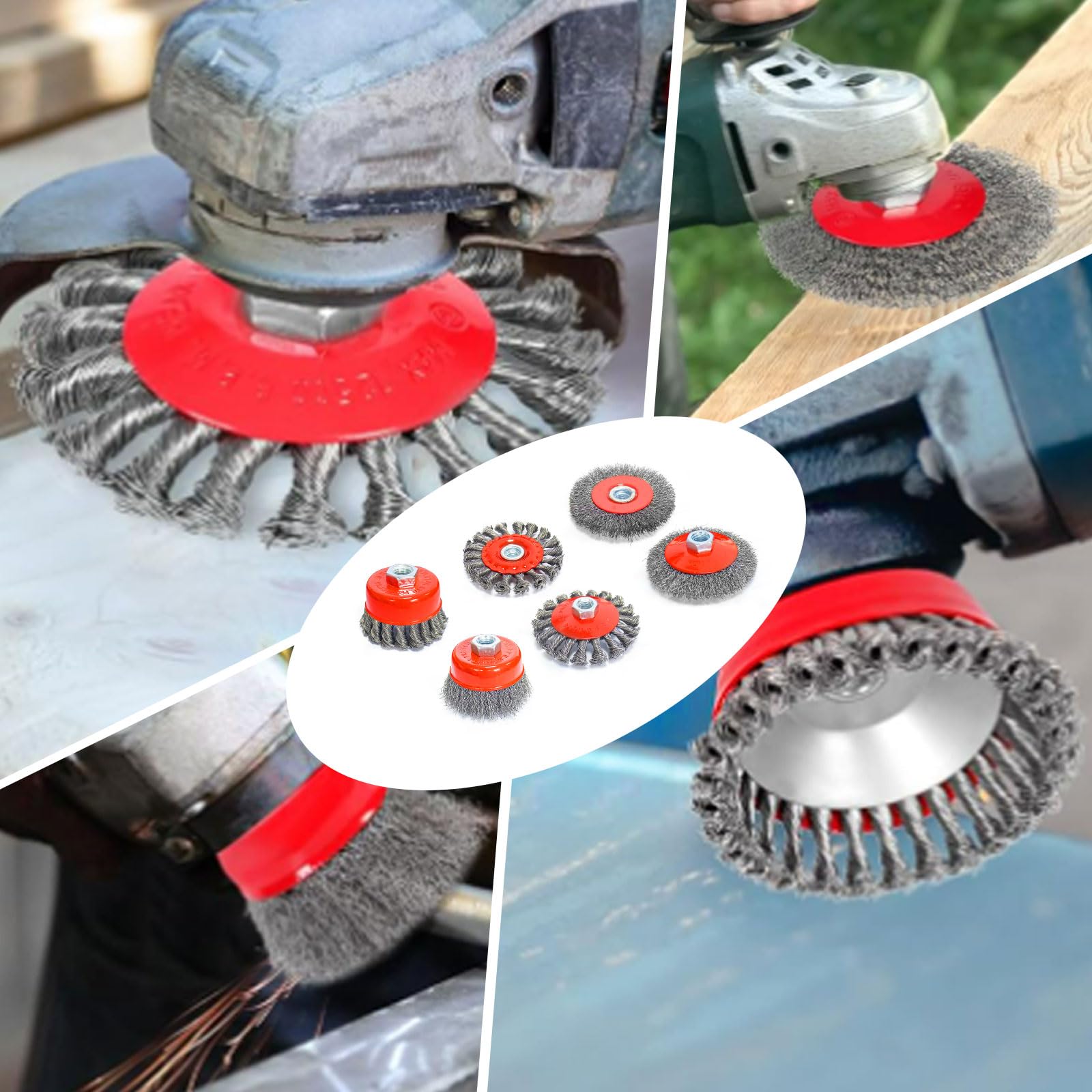 6 piezas de cepillo de alambre para amoladora angular, accesorios para amoladora angular, diámetro 75 mm y 100 mm, con modelos M14 para taladradora Pulido, lijado, eliminación de óxido, desbarbado