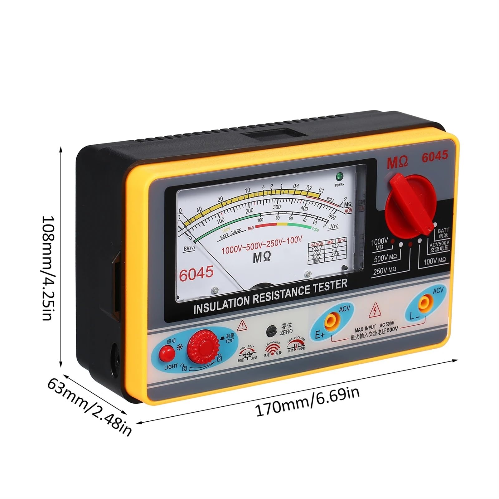 Medidor LCR, Medidor de resistencia de aislamiento Ohmímetro digital Probador de aislamiento Megametro 0-2000 MΩ 100 V/250 V/500 V/1000 V Megóhmetro,Preciso y rápido(TY6045)