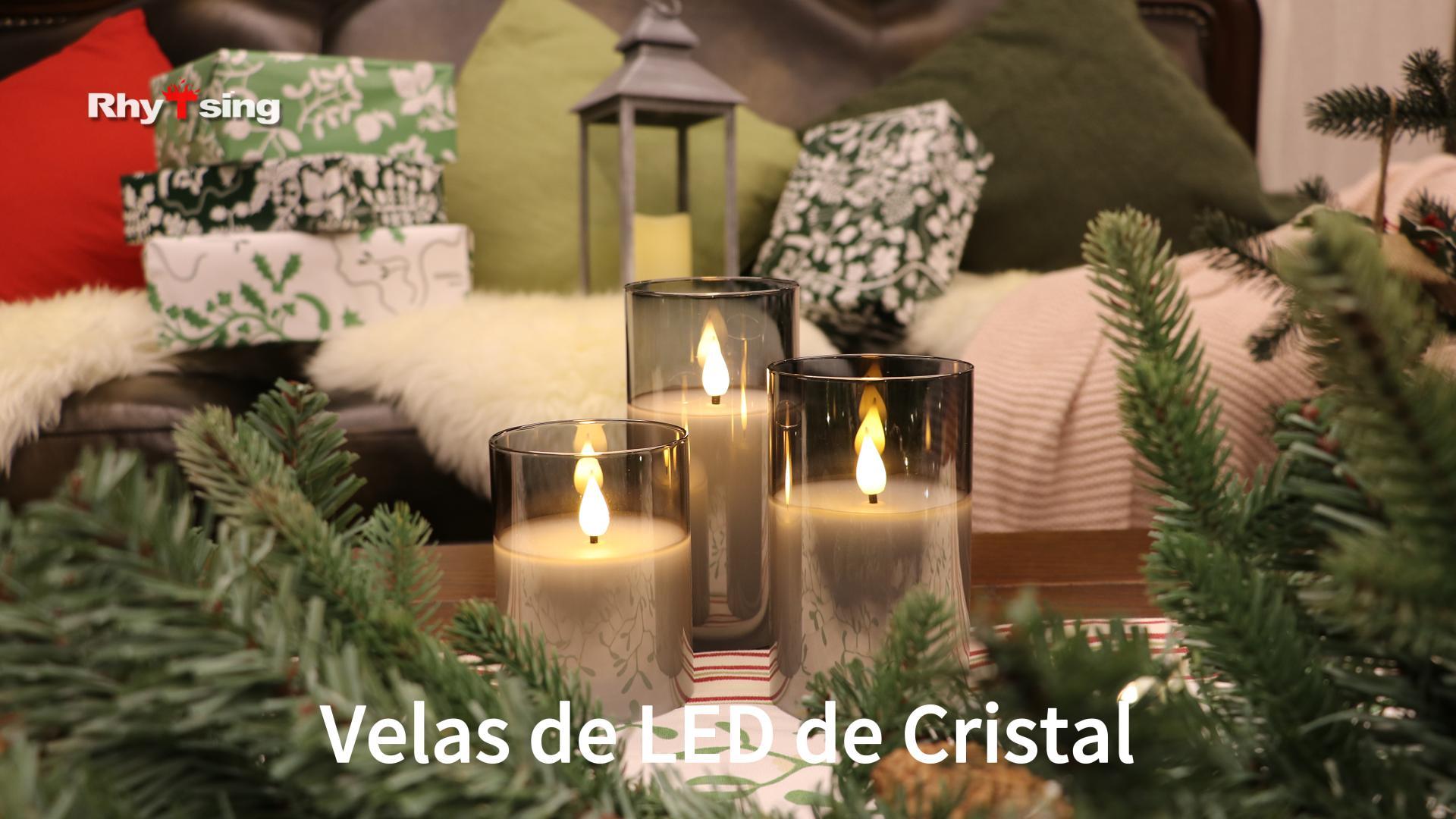 Velas LED Efecto Llama Fanna - Set De 3, Vidrio Dorado, Alturas 10/12.5/15 Cm, Temporizador 6 Horas, A Pilas (no Incluidas)