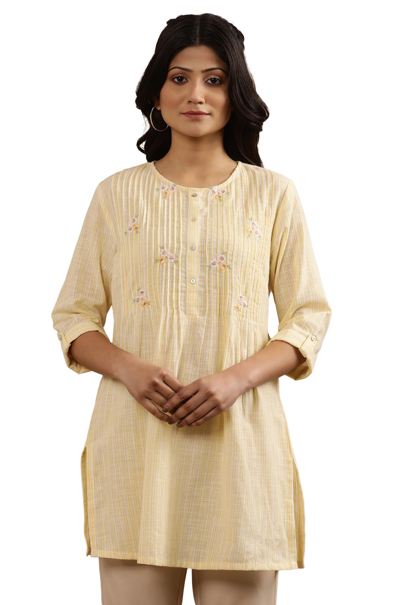 w for woman Yellow Striped Cotton Straight Tunic-picture-56