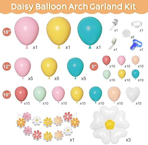 Miniatura 3 de Kit de arco de guirnalda de globos de margaritas, decoraciones de fiesta de flores geniales pastel con pancartas de margaritas rosas, amarillas,