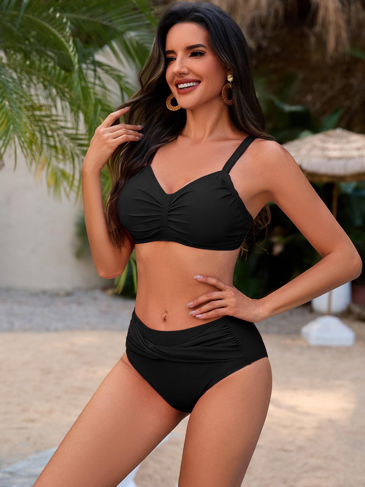 Maillots de Bain Femme 2 Pièces Taille Haute Ensemble de Bikini Push Up Rembourré Chic et Élégant Deux Pièces Torsadé Bikini Set Beachwear