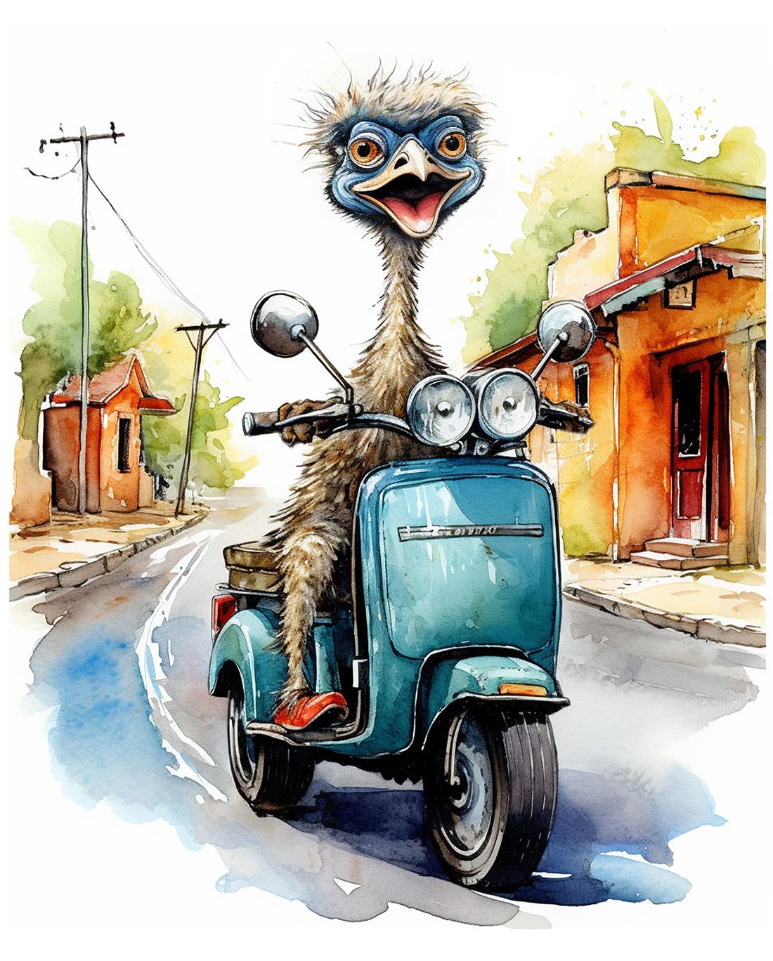Amazon.com: Funny Emu Riding Moped 11x14 Unframed Wall Art Print