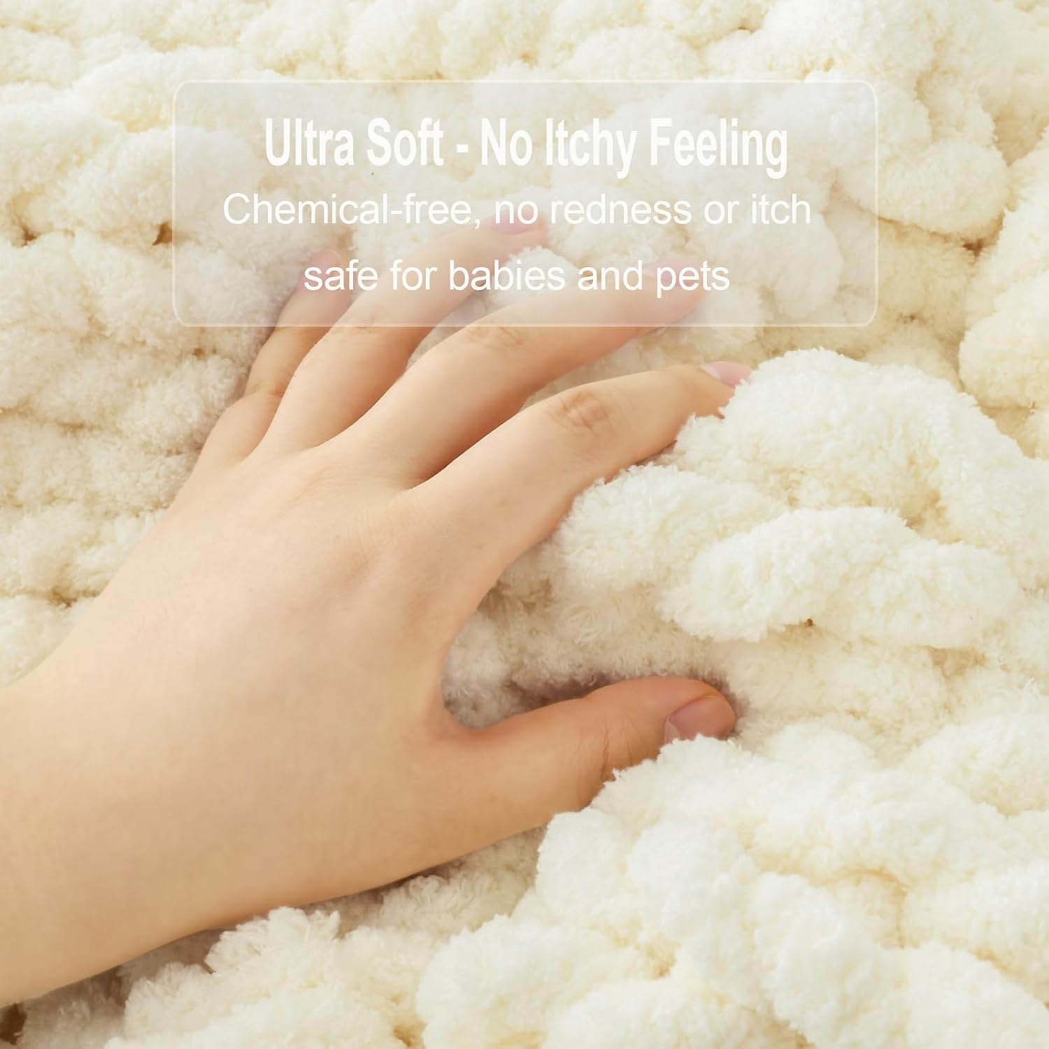 Chunky Knit Blanket Throw, Handmade Thick Cable Knit Crochet Blanket 50x60, White Soft Chenille Yarn Throw, Large Rope Knot Throw Blanket for Couch Home Decor