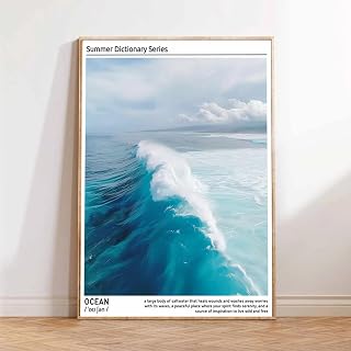 Newspaper Canvas Wall Art Beach Wall Art Summer Beach Posters Blue Seascape Painting Blue Ocean Poster Surfing Pictures Ocean Seascape Canvas Coastal Prints Trendy Coastal Prints 16x24inch Frameless