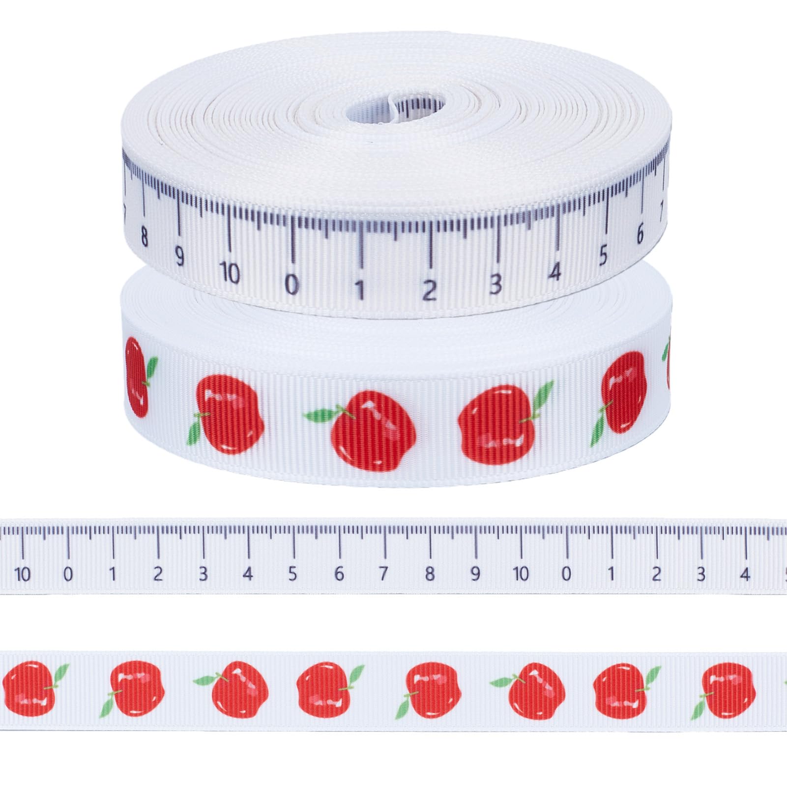 letsinstyle 2 Rolls 10 Yards 0.63 Inch Ruler Themed Apples Ribbon, Herringbone Natural Cotton Ribbons, Grosgrain Trim for Wrapping Baking Crafts Home Decoration