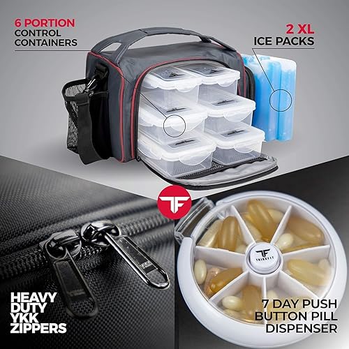 Miniatura 4 de ThinkFit Bolsa de almuerzo aislada para preparación de comidas, 6 recipientes para control de porciones, sin BPA, reutilizable, apta para