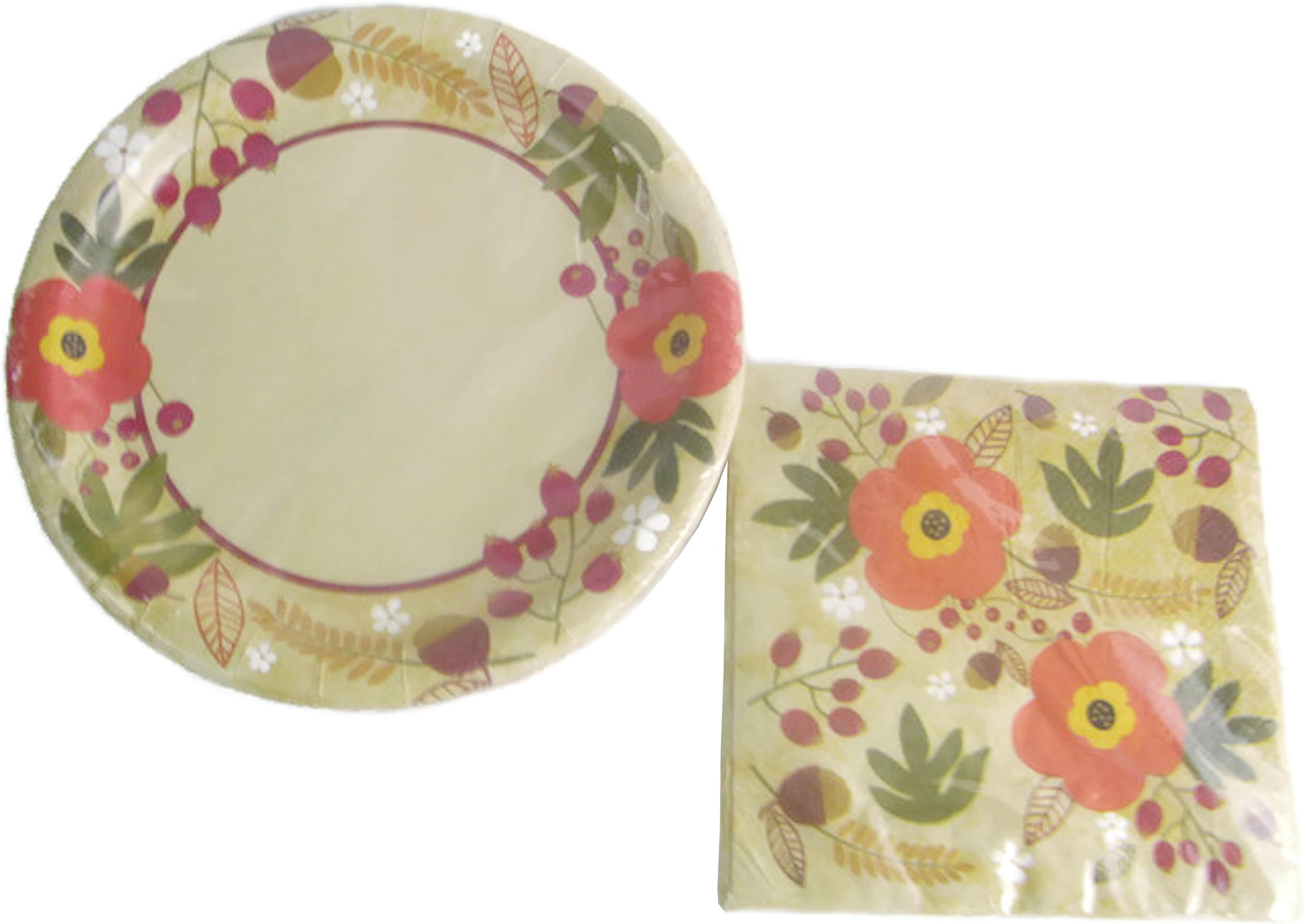 Autumn Blossom Decorative Paper Plates & Napkin Set (18 - 9 In. Dinner Plates and 18 - 13 In. Napkins)