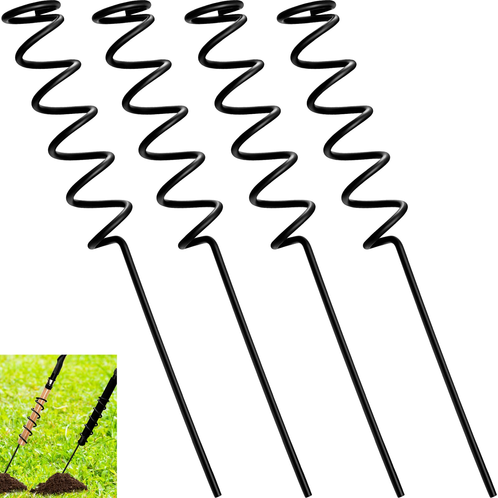 Dunzy 4 Pcs Spiral Fishing Rod Holders Heavy Duty 1.75 Inch/1.9 Inch Diameter Metal Bank Pole Stand Spiral Rod Holder Insert Ground Rest Stand for
