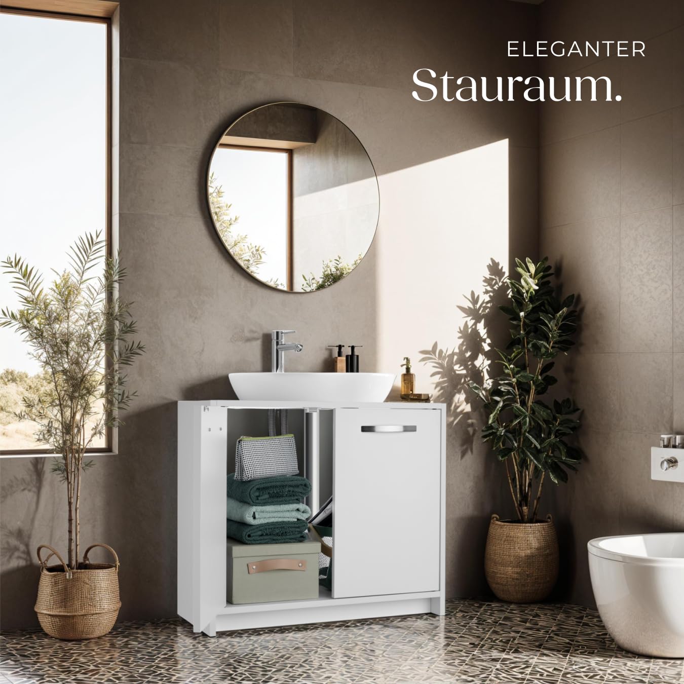 tectake® Waschbeckenunterschrank, Waschtisch Unterschrank, Badschrank für unter Waschbecken, Spüle, Schrank Möbel Badunterschrank, Waschtischunterschrank für Badezimmer & WC, Badmöbel - weiß