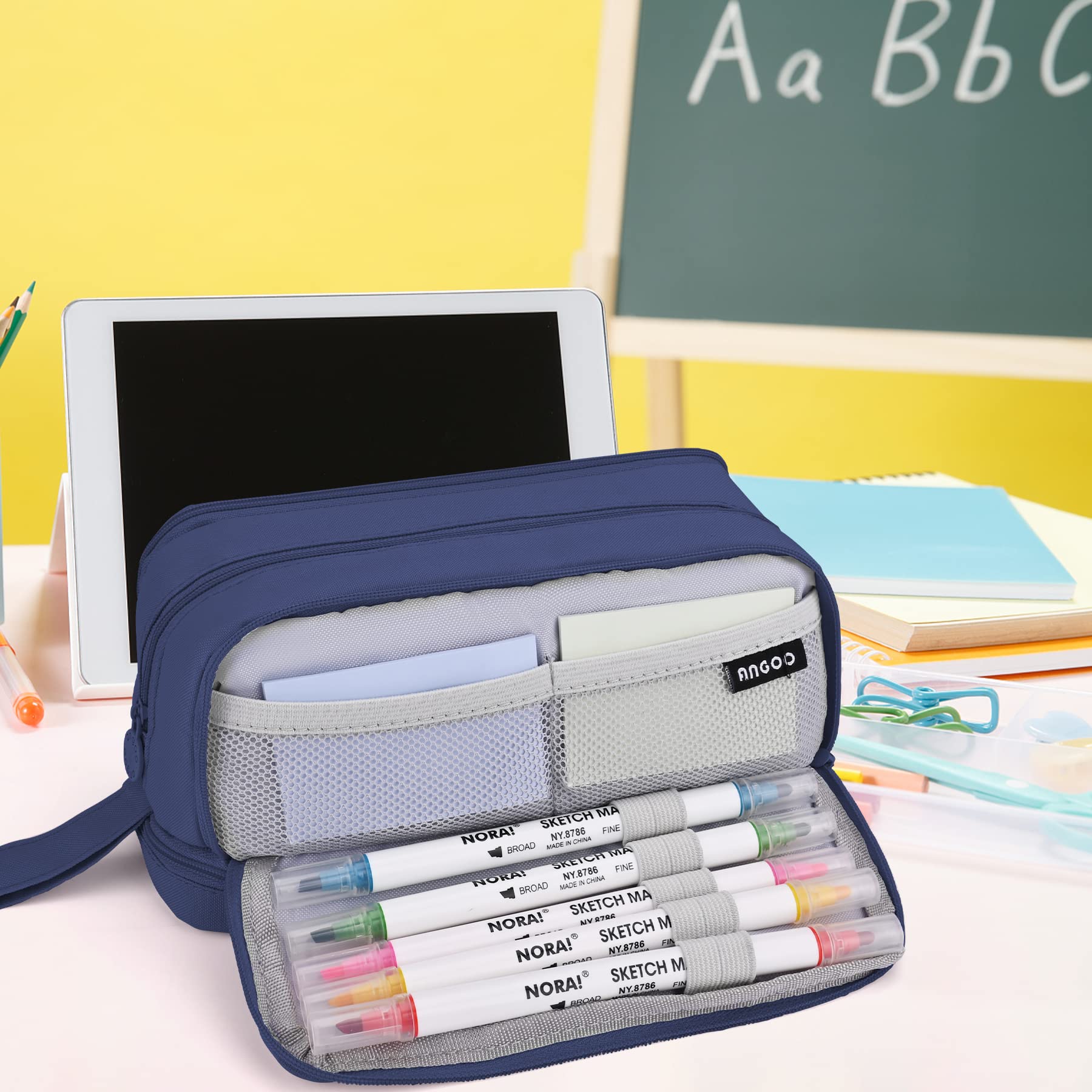 Pencil Case Howala Large Capacity Pencil Pouch for Girls Boys with 4 Compartments Multifunctional Pen Bag Stationery Organizer Office Makeup Bag Portable Pen Bag for Teenage Adult Women Men Dark Blue - Image 2