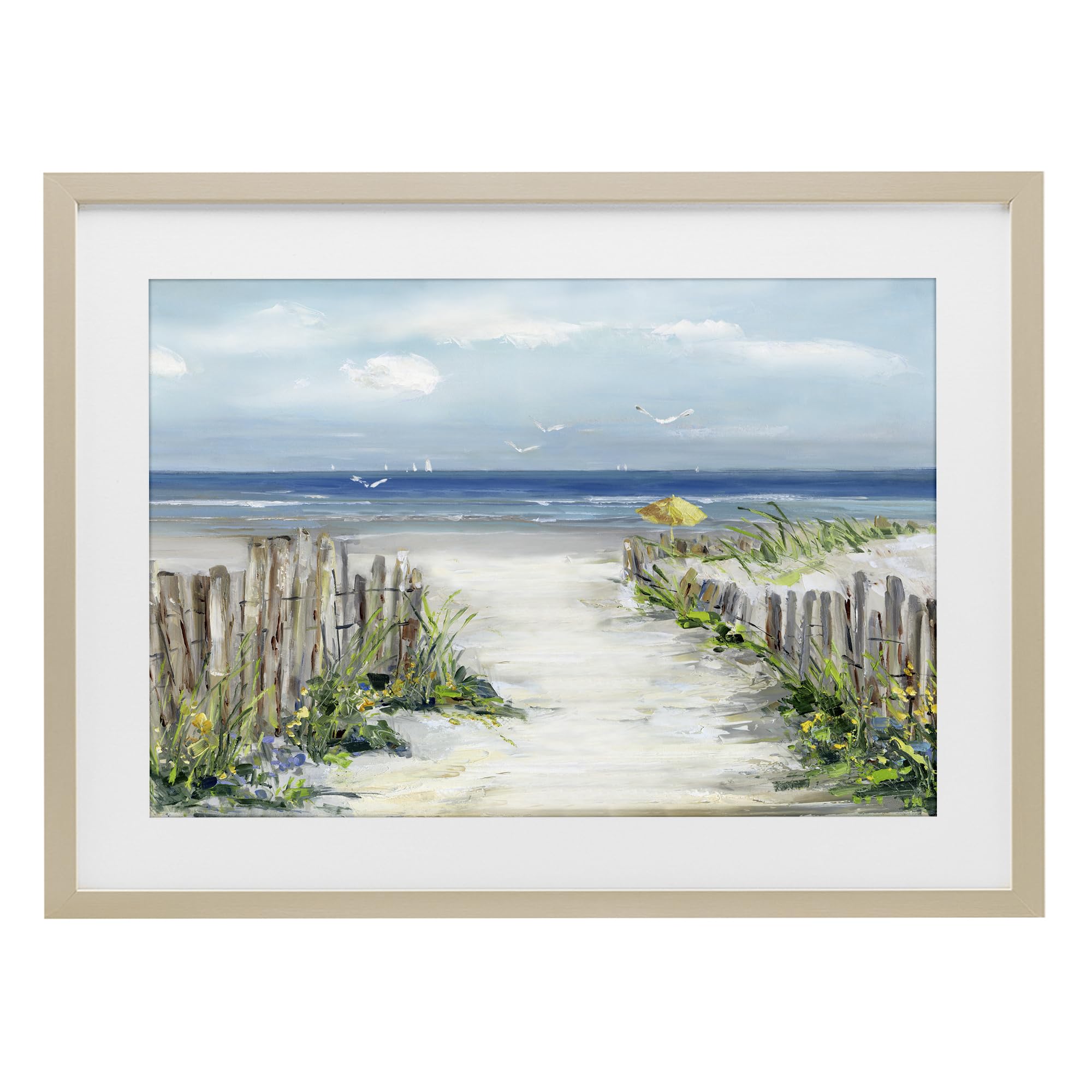 Stupell Industries Harvest Pine (Textured) Sunlit Dune Path To Ocean, 17 X 23 Inch Framed Print Under Glass